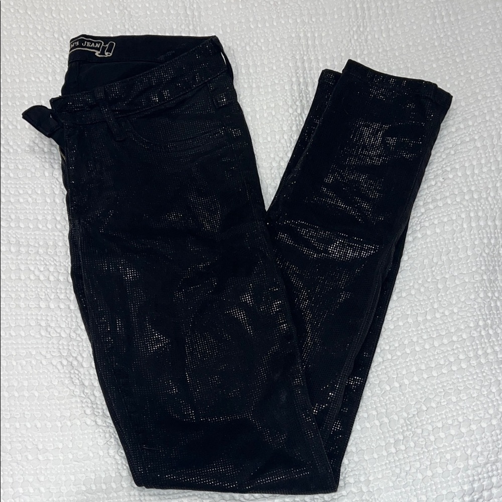 Black Shimmer Pants with Gold Button